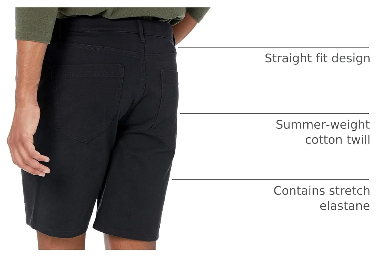image:imageAmazon Essentials Mens StraightFit 9 Inseam Stretch Cotton Twill 5Pocket ShortsBlack