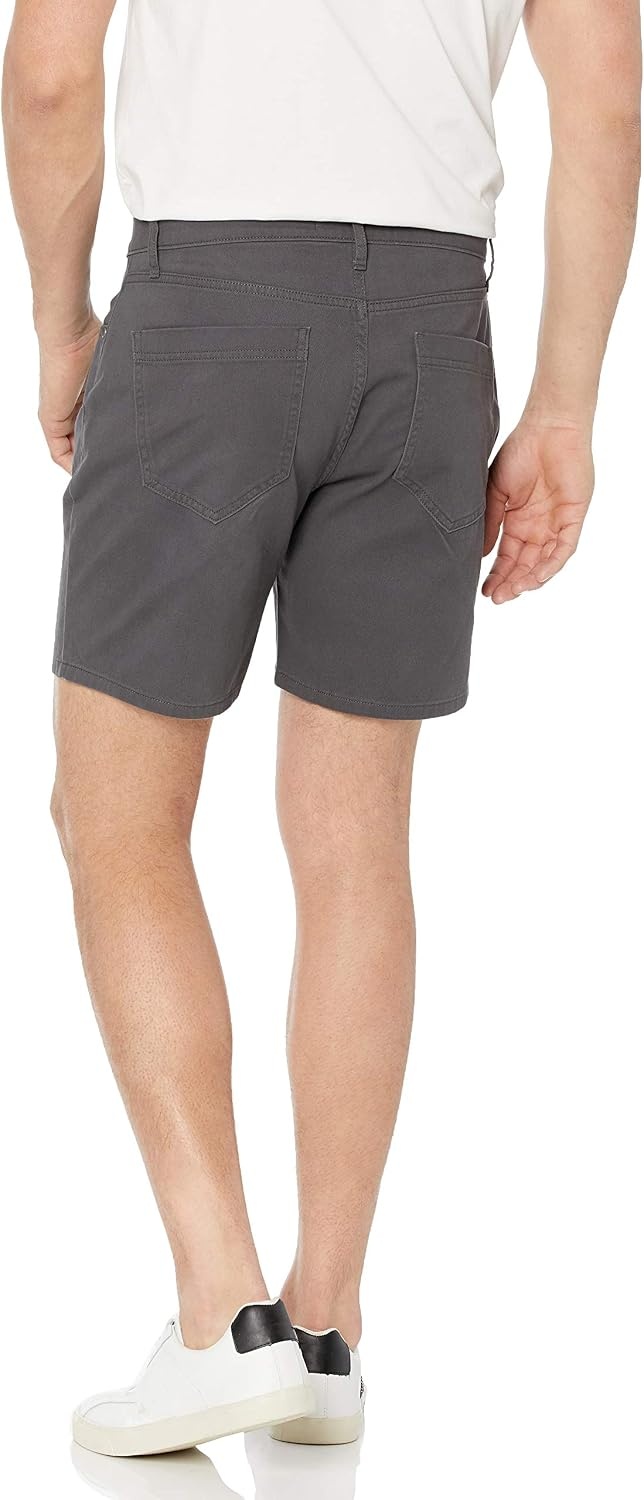 image:imageAmazon Essentials Mens StraightFit 9 Inseam Stretch Cotton Twill 5Pocket ShortsDark Grey