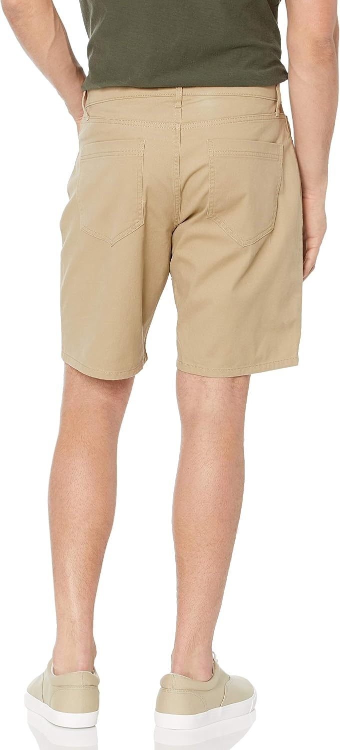 image:imageAmazon Essentials Mens StraightFit 9 Inseam Stretch Cotton Twill 5Pocket ShortsKhaki