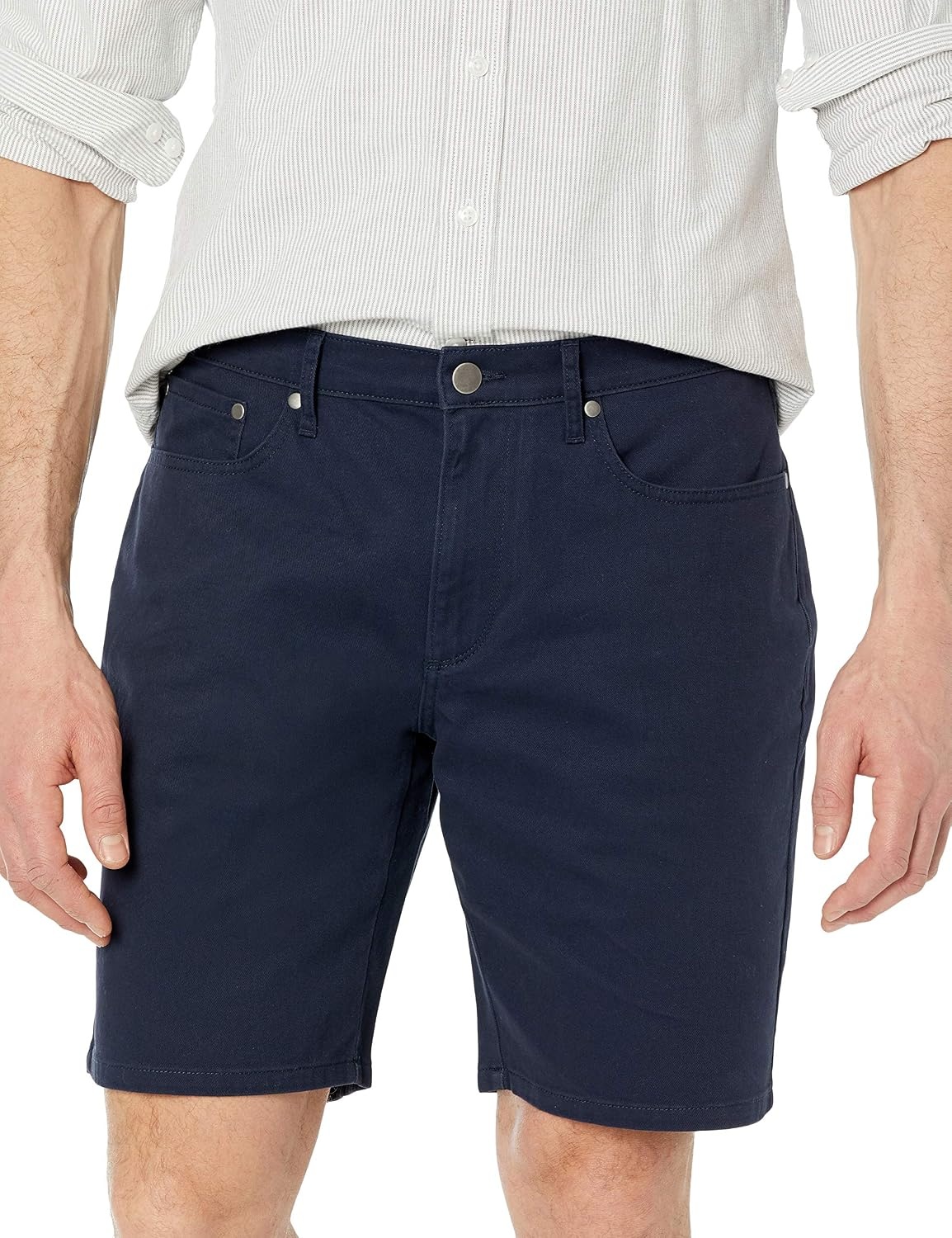 image:imageAmazon Essentials Mens StraightFit 9 Inseam Stretch Cotton Twill 5Pocket ShortsMidnight Blue
