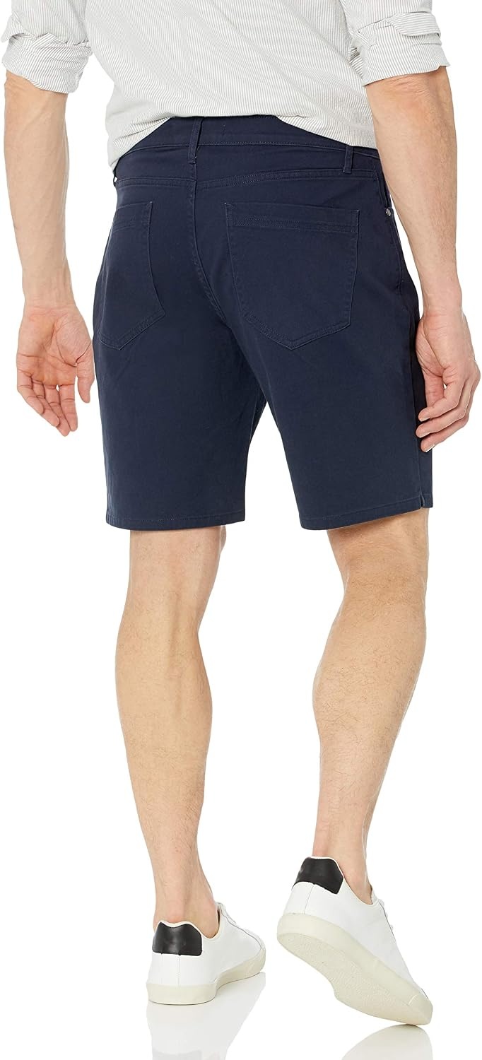 image:imageAmazon Essentials Mens StraightFit 9 Inseam Stretch Cotton Twill 5Pocket ShortsMidnight Blue