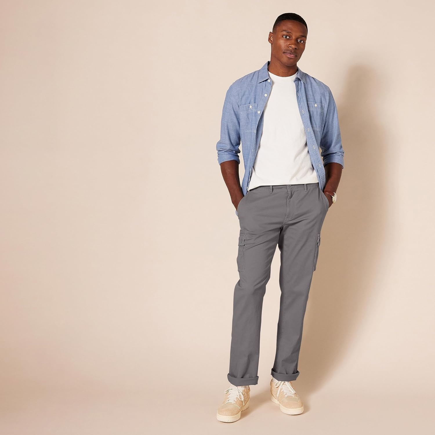 image:imageAmazon Essentials Mens StraightFit Breathable Stretch Cargo Pants Available in Big amp TallDark Grey