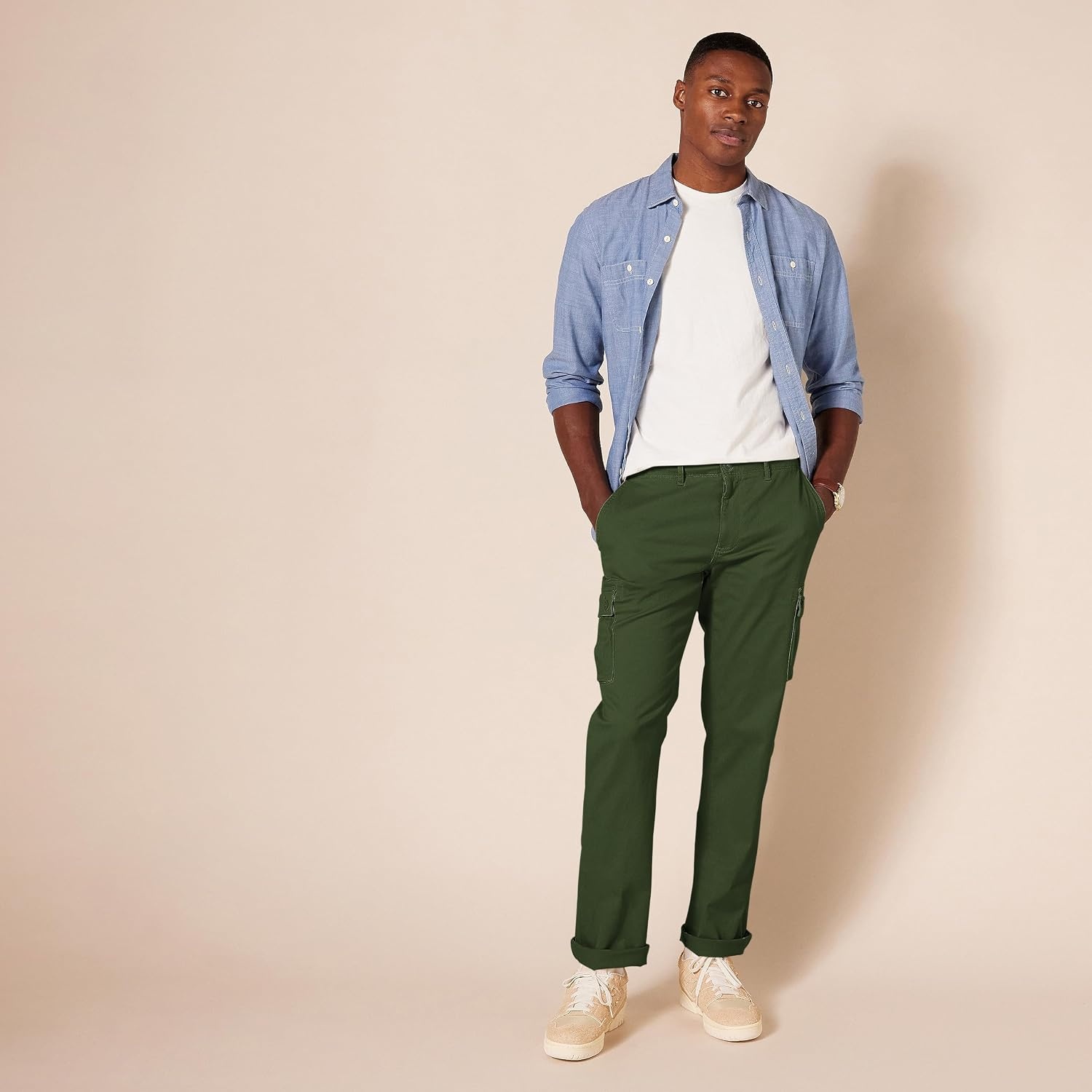 image:imageAmazon Essentials Mens StraightFit Breathable Stretch Cargo Pants Available in Big amp TallDark Olive