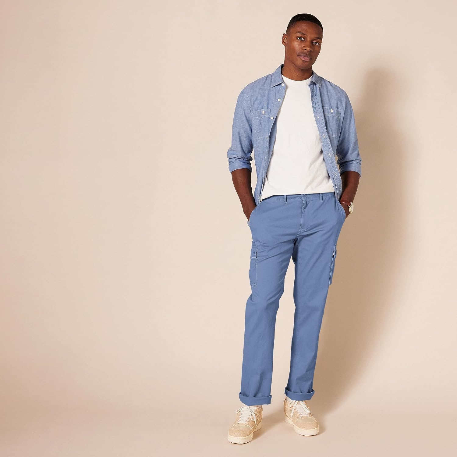 image:imageAmazon Essentials Mens StraightFit Breathable Stretch Cargo Pants Available in Big amp TallIndigo