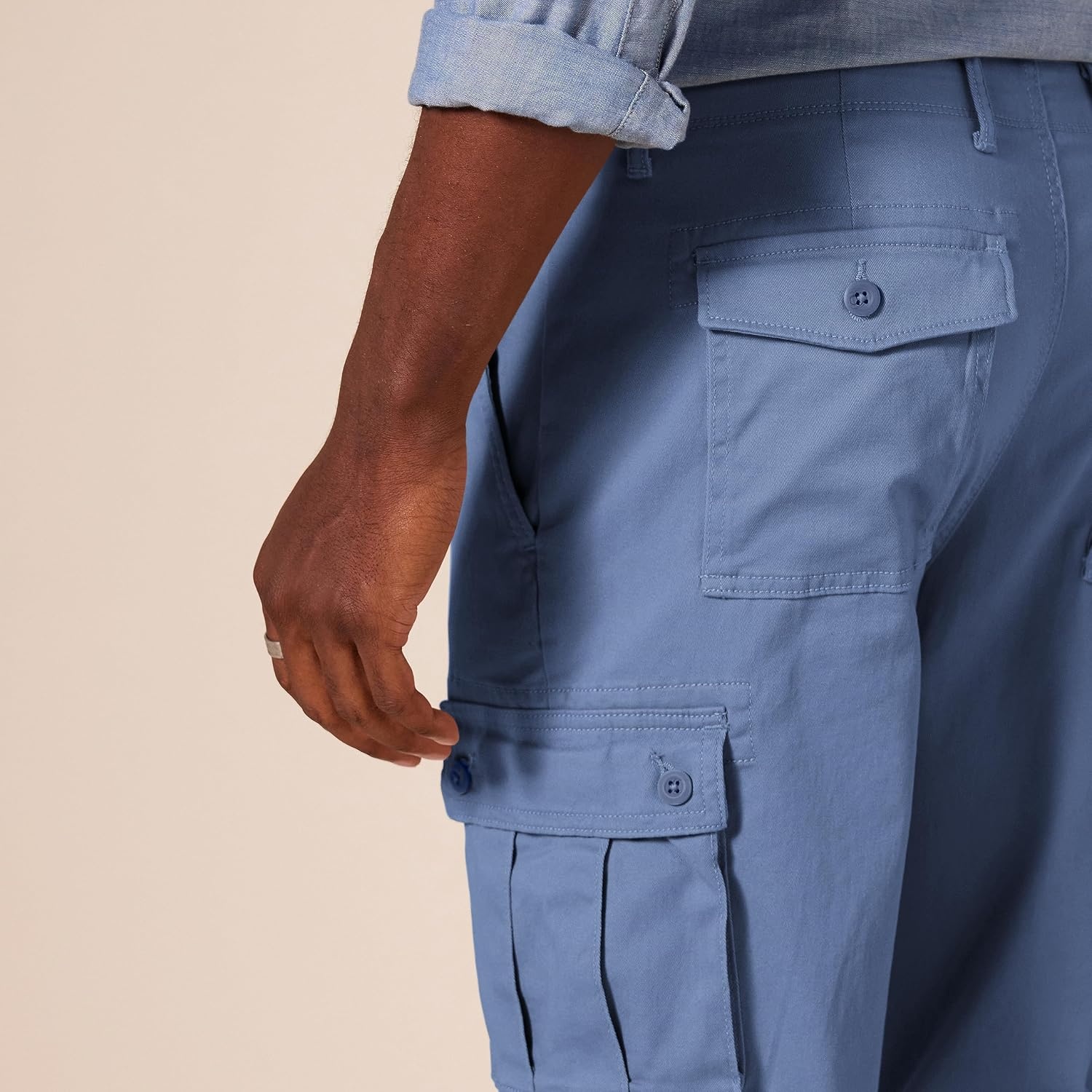 image:imageAmazon Essentials Mens StraightFit Breathable Stretch Cargo Pants Available in Big amp TallIndigo