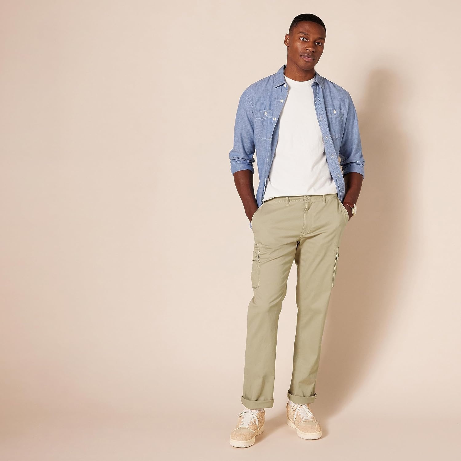 image:imageAmazon Essentials Mens StraightFit Breathable Stretch Cargo Pants Available in Big amp TallKhaki