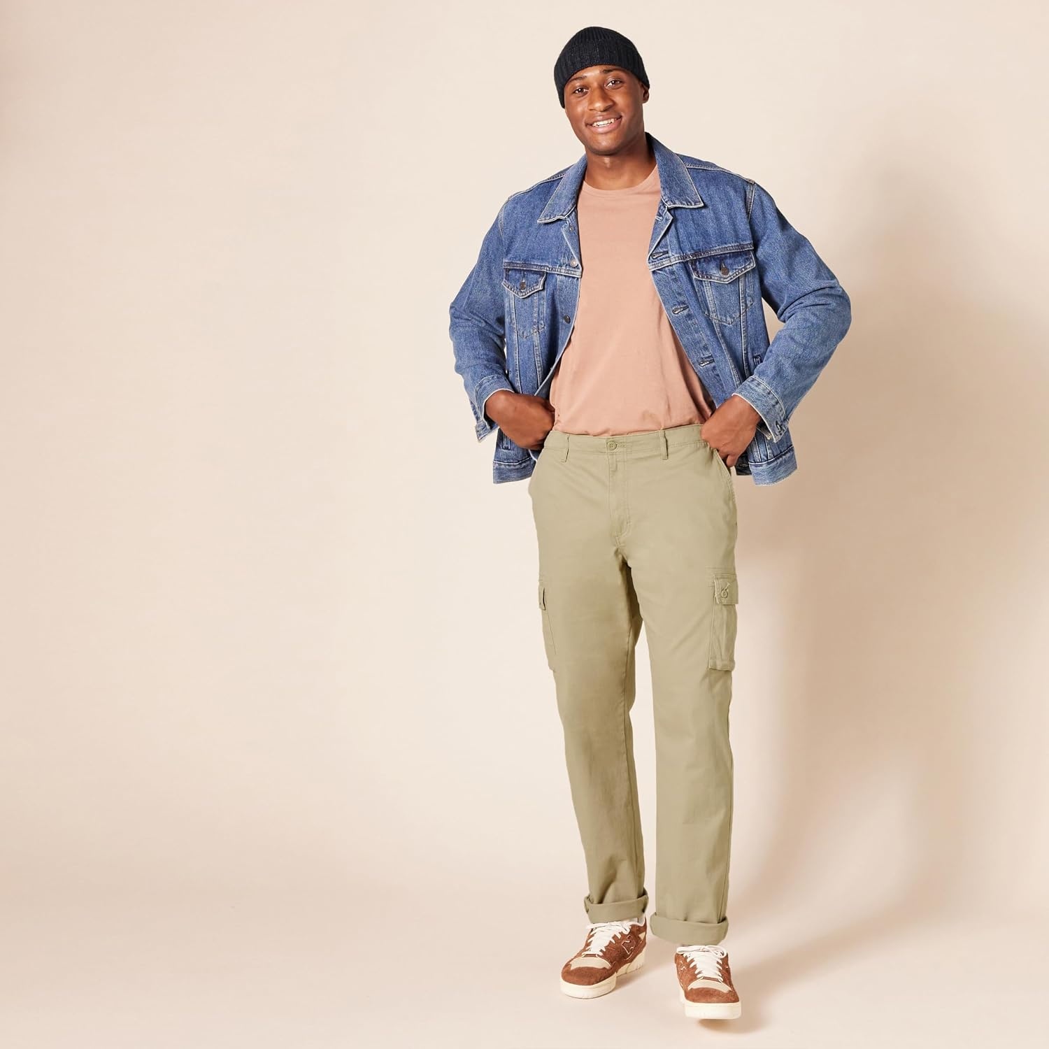 image:imageAmazon Essentials Mens StraightFit Breathable Stretch Cargo Pants Available in Big amp TallKhaki