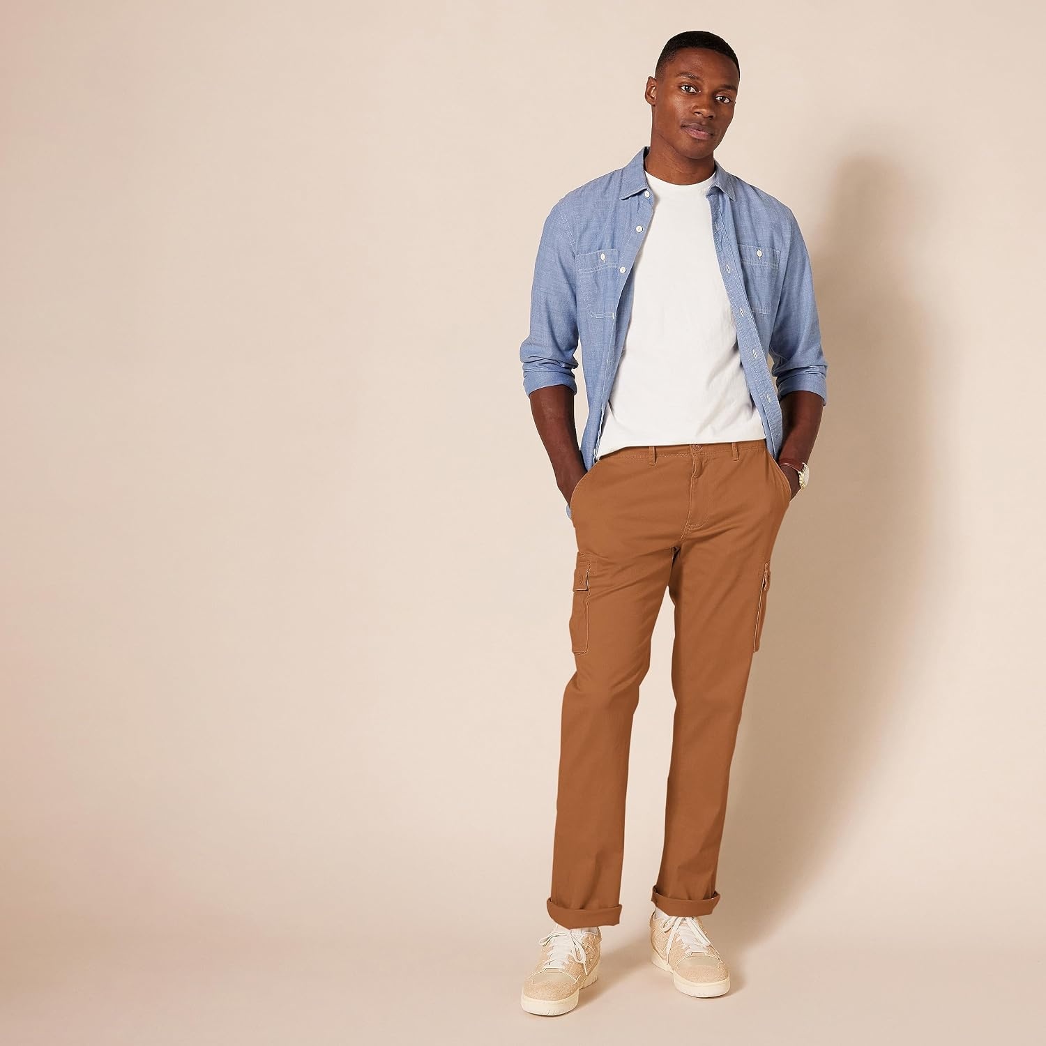 image:imageAmazon Essentials Mens StraightFit Breathable Stretch Cargo Pants Available in Big amp TallLight Brown