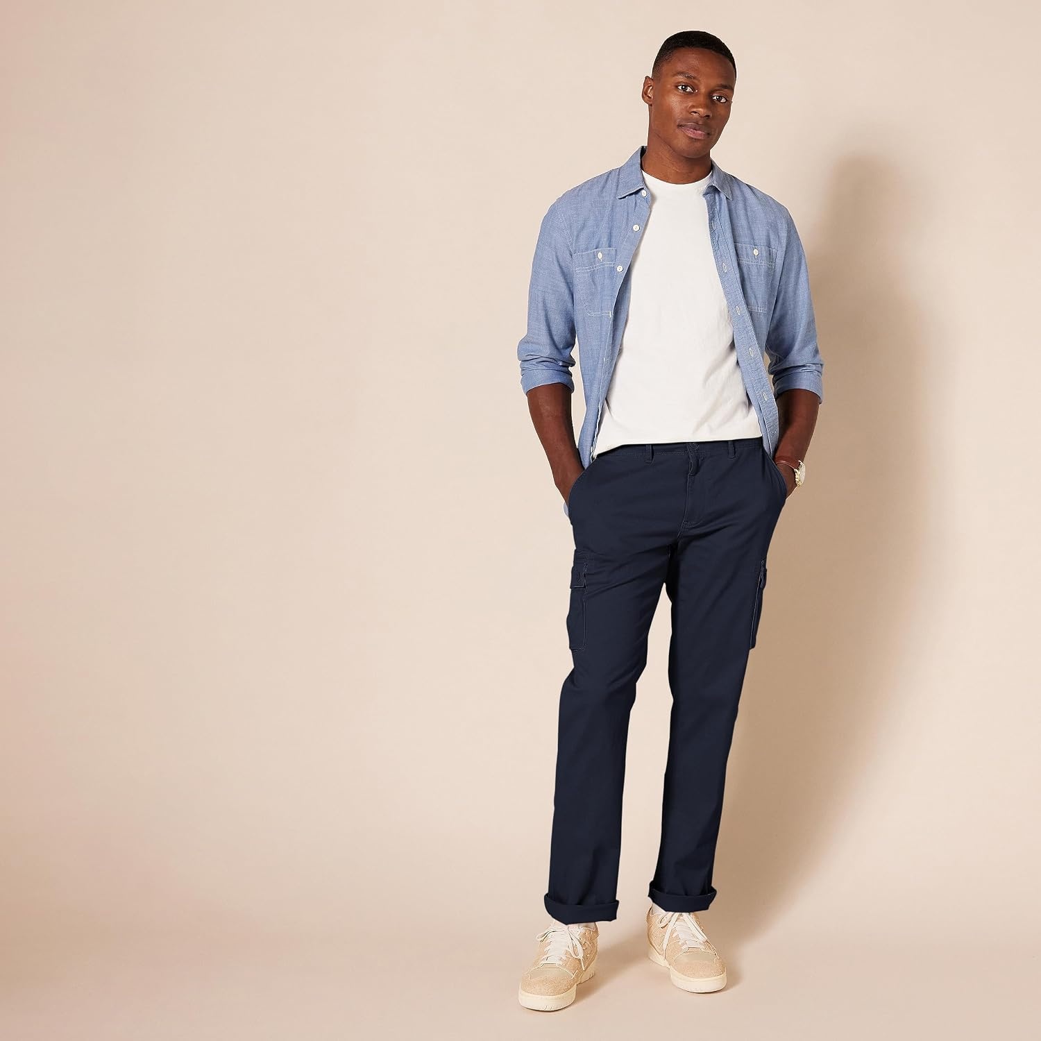image:imageAmazon Essentials Mens StraightFit Breathable Stretch Cargo Pants Available in Big amp TallNavy