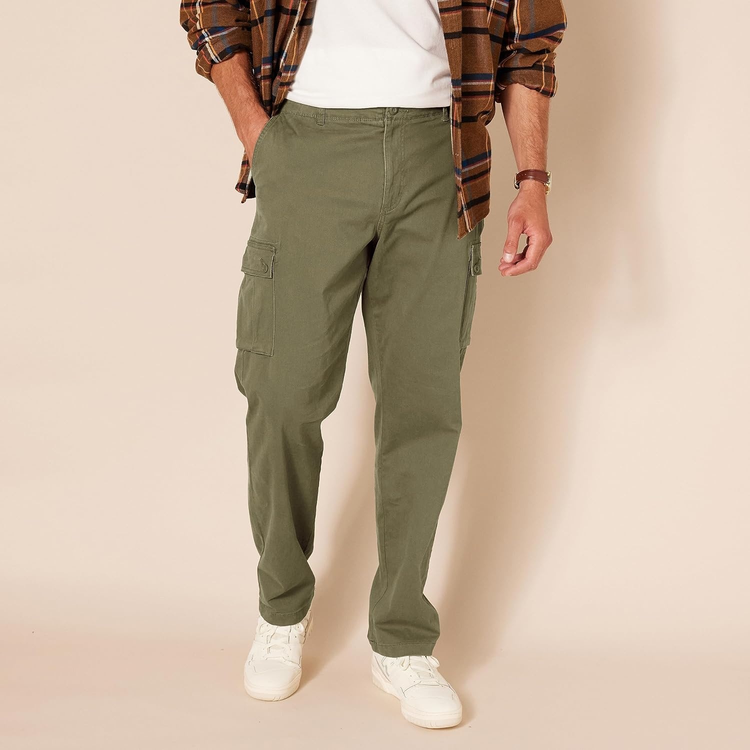 image:imageAmazon Essentials Mens StraightFit Breathable Stretch Cargo Pants Available in Big amp TallOlive