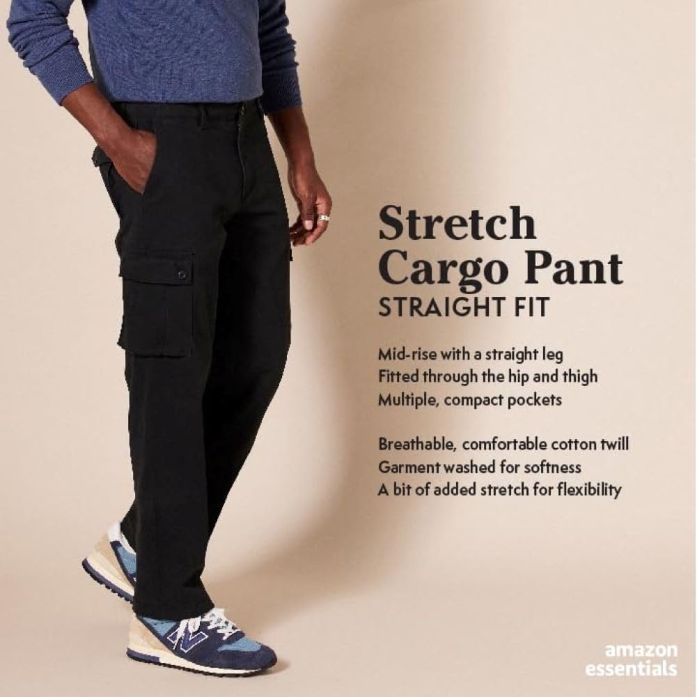 image:imageAmazon Essentials Mens StraightFit Breathable Stretch Cargo Pants Available in Big amp TallOlive