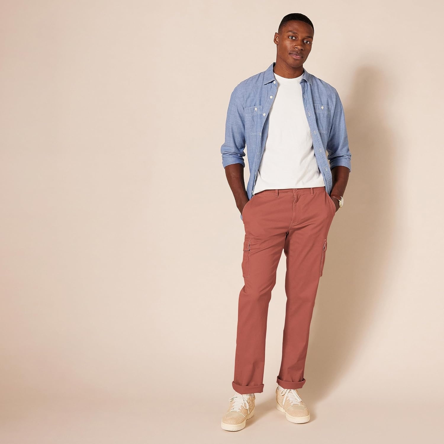 image:imageAmazon Essentials Mens StraightFit Breathable Stretch Cargo Pants Available in Big amp TallRed Clay