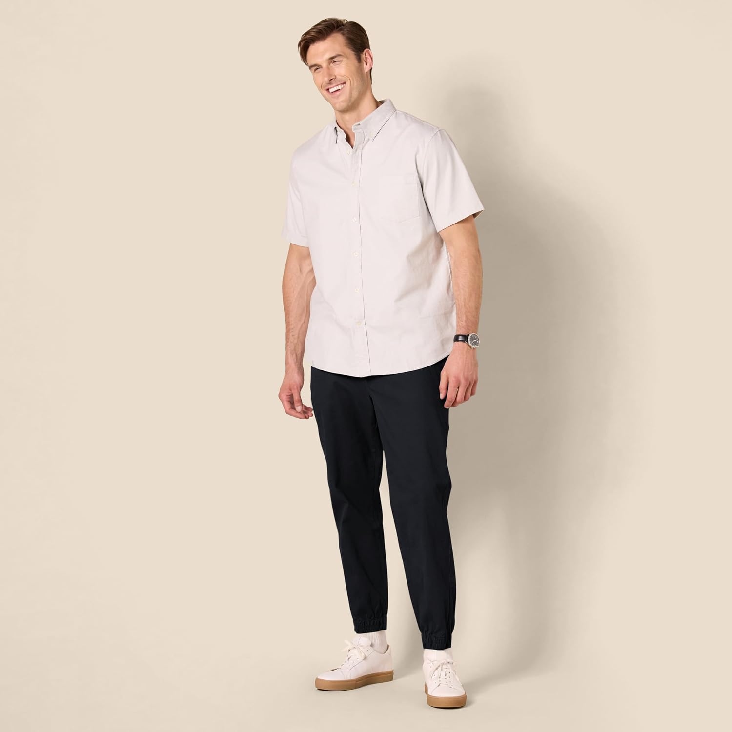 image:imageAmazon Essentials Mens StraightFit Chino Jogger Pants with Elastic Waist and PocketsBlack