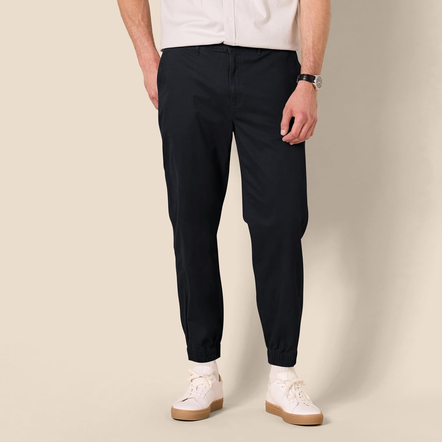 image:imageAmazon Essentials Mens StraightFit Chino Jogger Pants with Elastic Waist and PocketsBlack