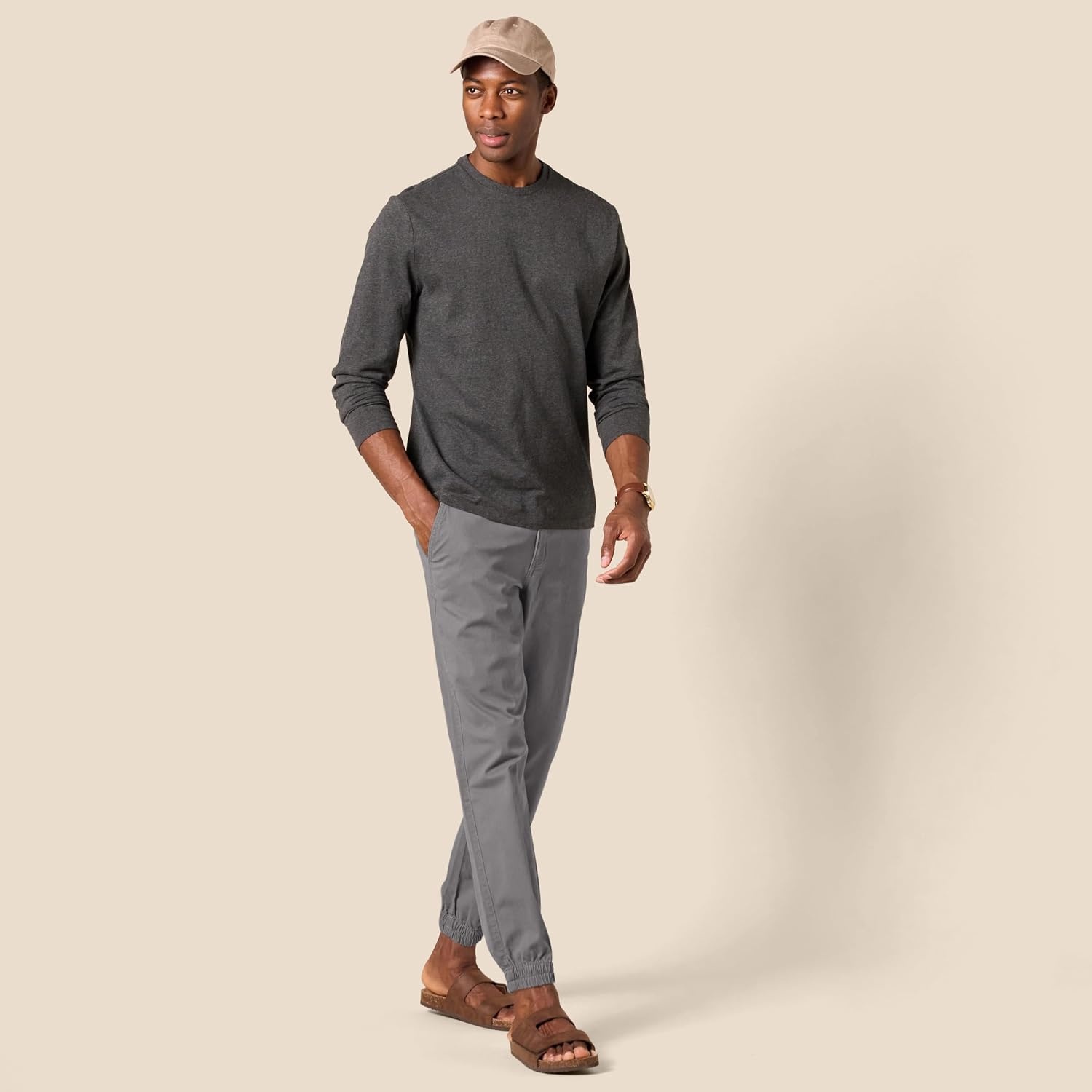 image:imageAmazon Essentials Mens StraightFit Chino Jogger Pants with Elastic Waist and PocketsDark Grey