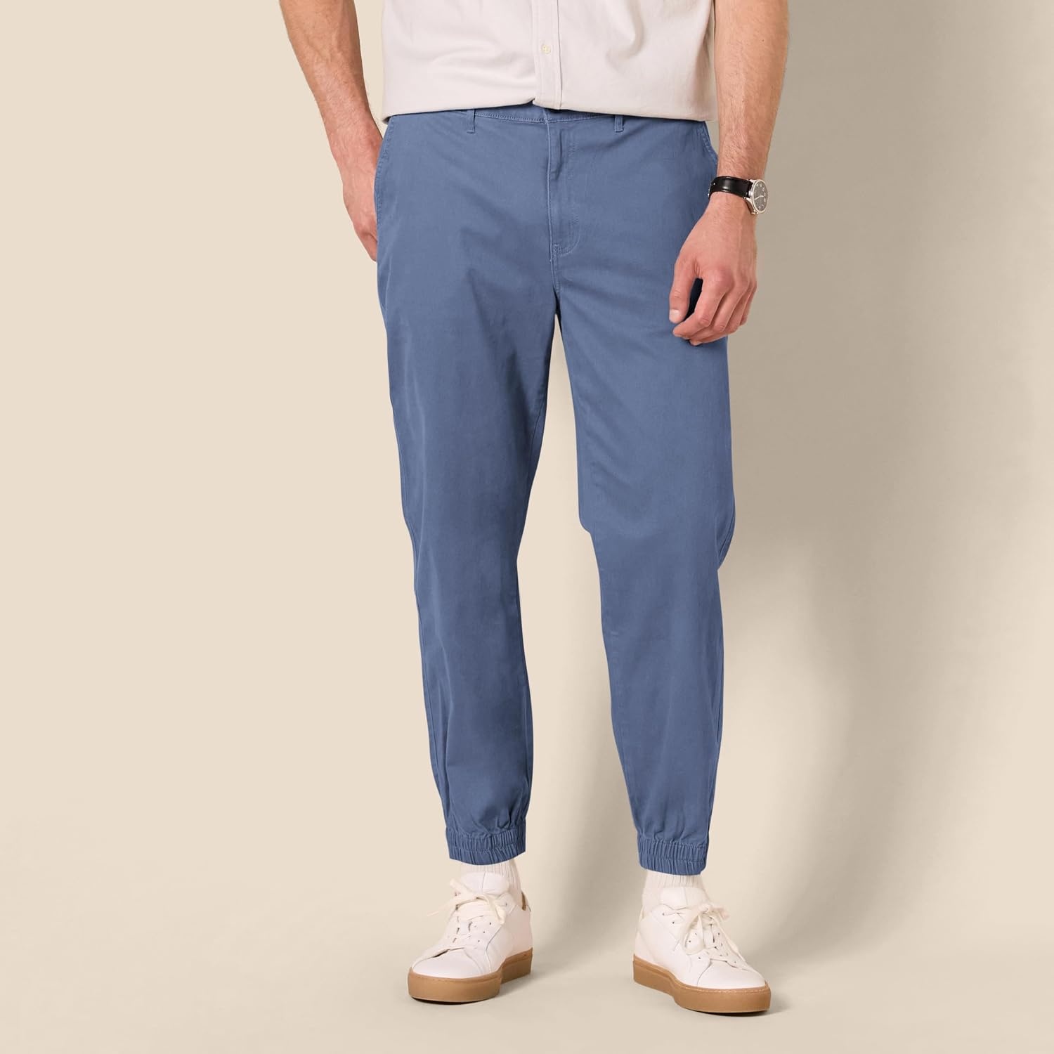 image:imageAmazon Essentials Mens StraightFit Chino Jogger Pants with Elastic Waist and PocketsIndigo