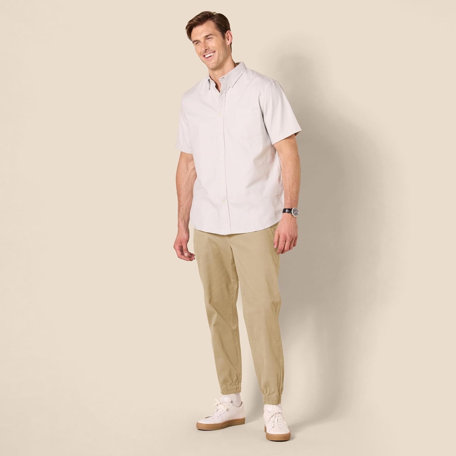 image:imageAmazon Essentials Mens StraightFit Chino Jogger Pants with Elastic Waist and PocketsKhaki Brown