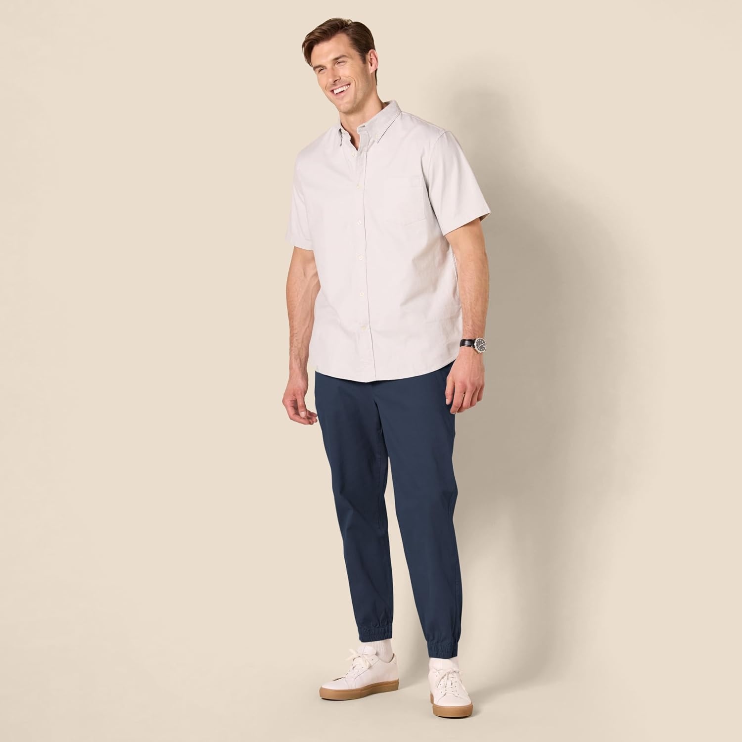 image:imageAmazon Essentials Mens StraightFit Chino Jogger Pants with Elastic Waist and PocketsNavy