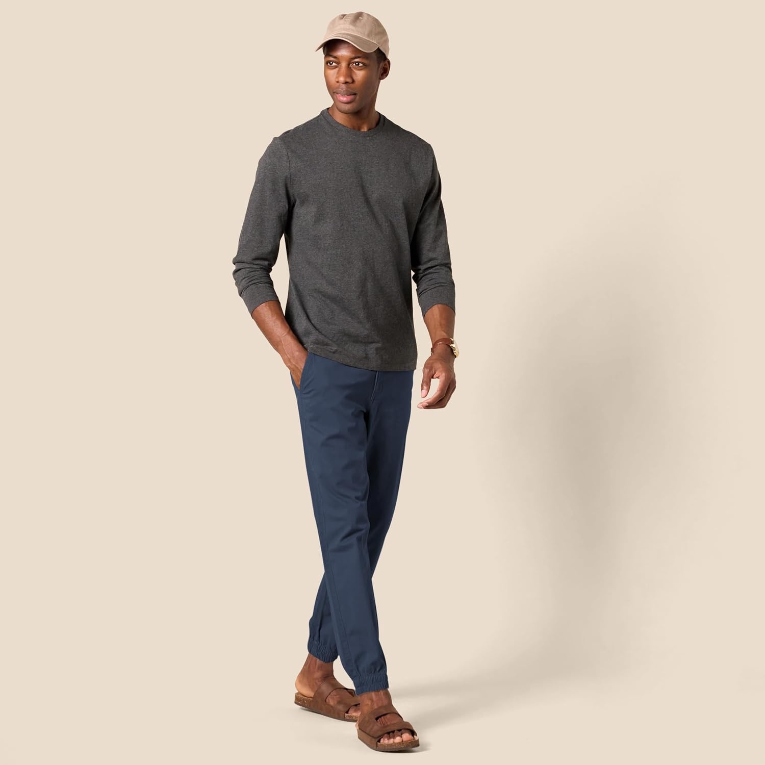 image:imageAmazon Essentials Mens StraightFit Chino Jogger Pants with Elastic Waist and PocketsNavy
