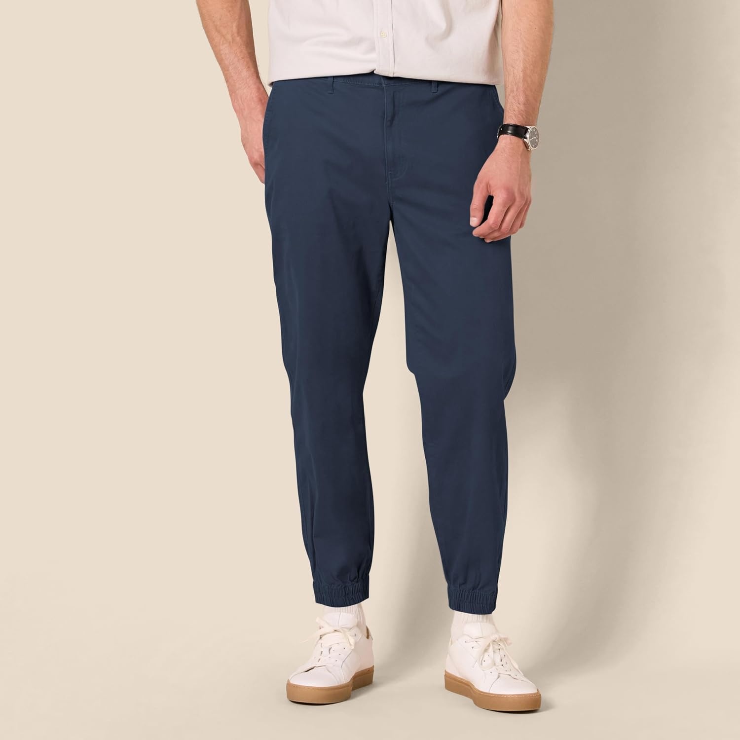 image:imageAmazon Essentials Mens StraightFit Chino Jogger Pants with Elastic Waist and PocketsNavy