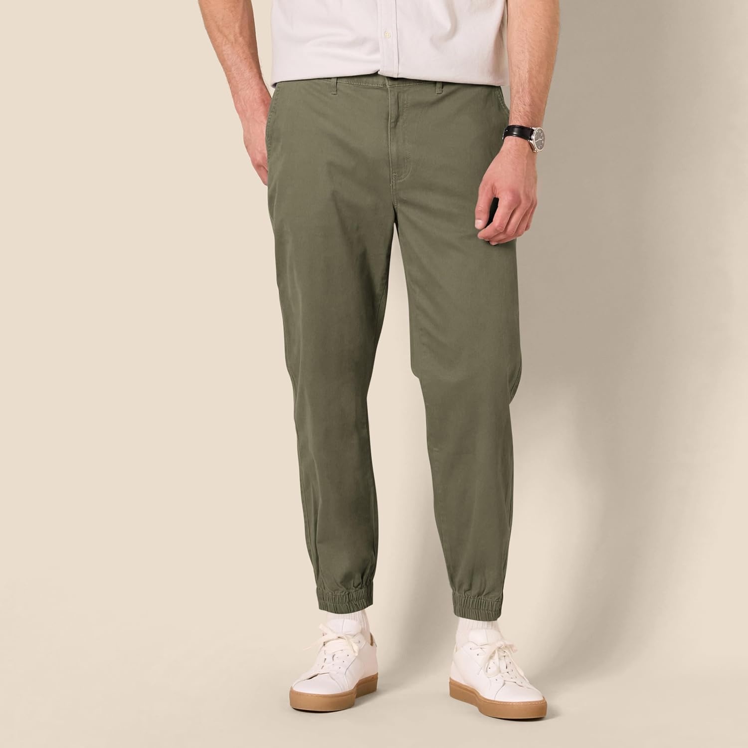 image:imageAmazon Essentials Mens StraightFit Chino Jogger Pants with Elastic Waist and PocketsOlive