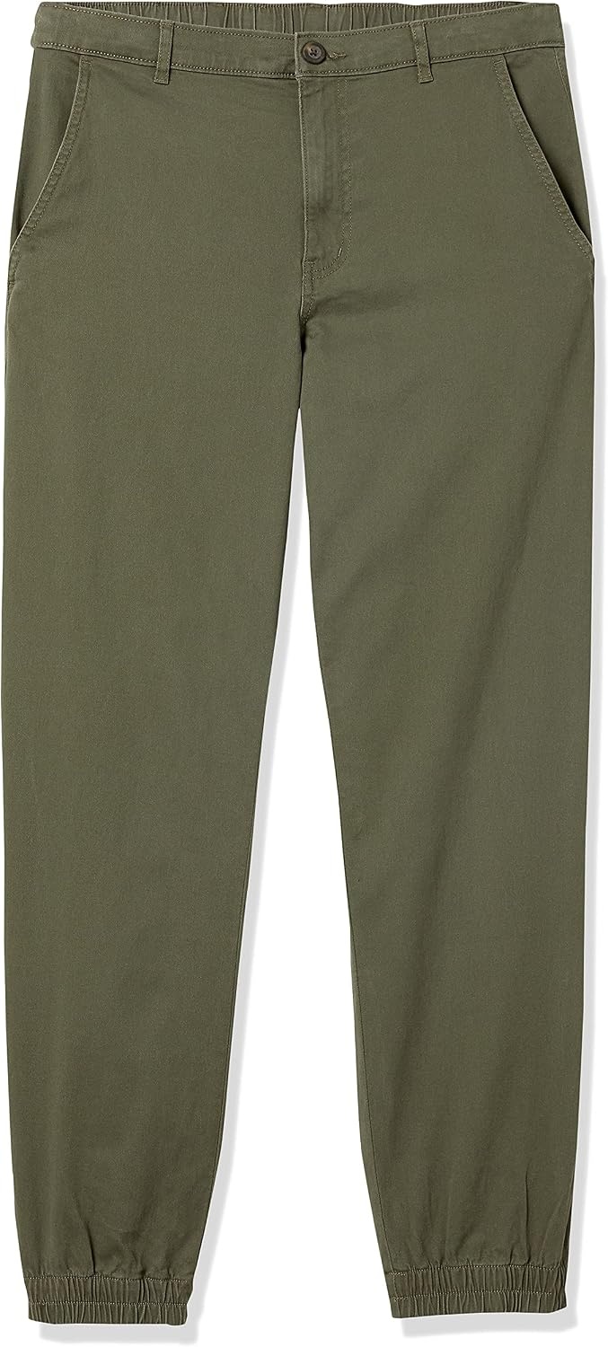 image:imageAmazon Essentials Mens StraightFit Chino Jogger Pants with Elastic Waist and PocketsOlive
