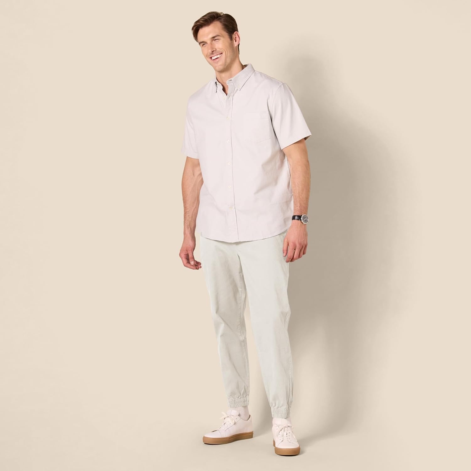 image:imageAmazon Essentials Mens StraightFit Chino Jogger Pants with Elastic Waist and PocketsStone