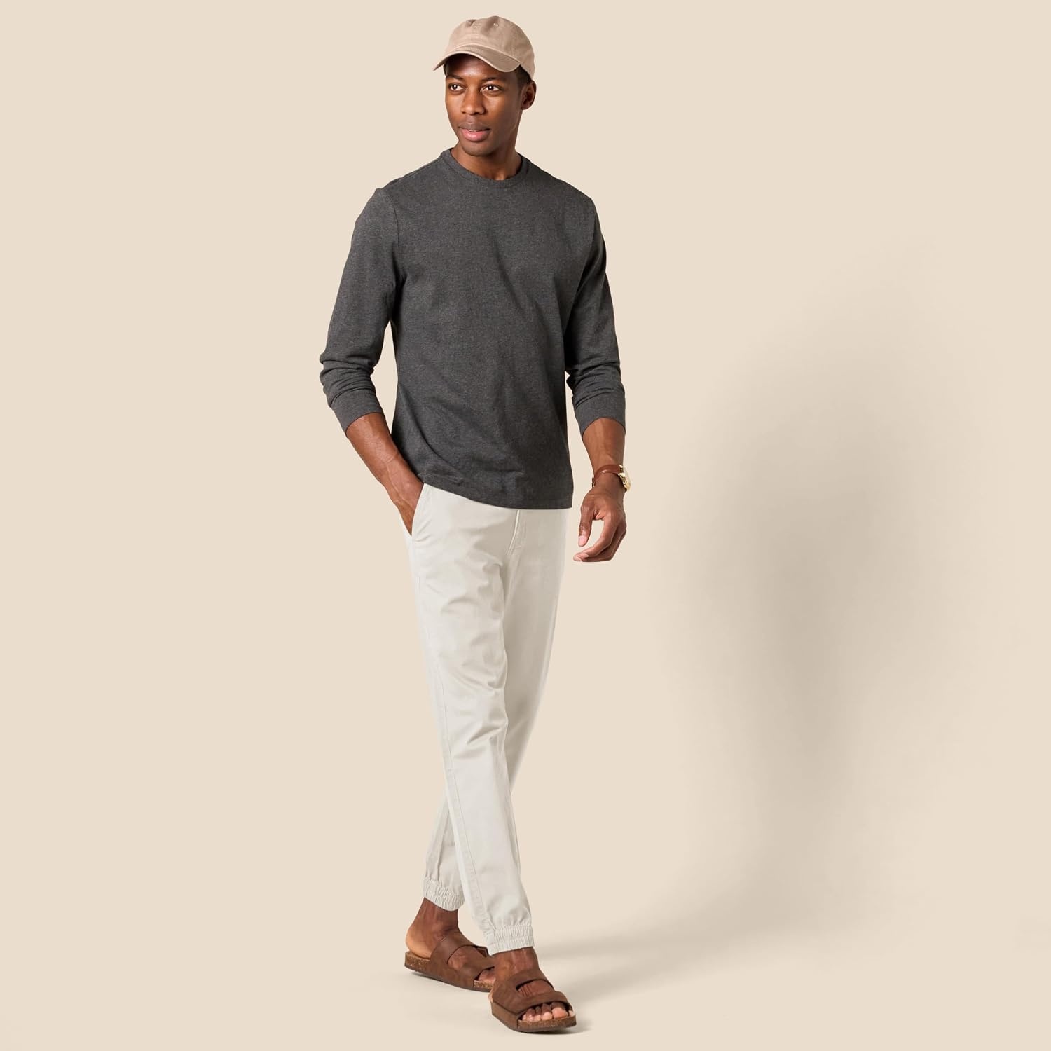 image:imageAmazon Essentials Mens StraightFit Chino Jogger Pants with Elastic Waist and PocketsStone