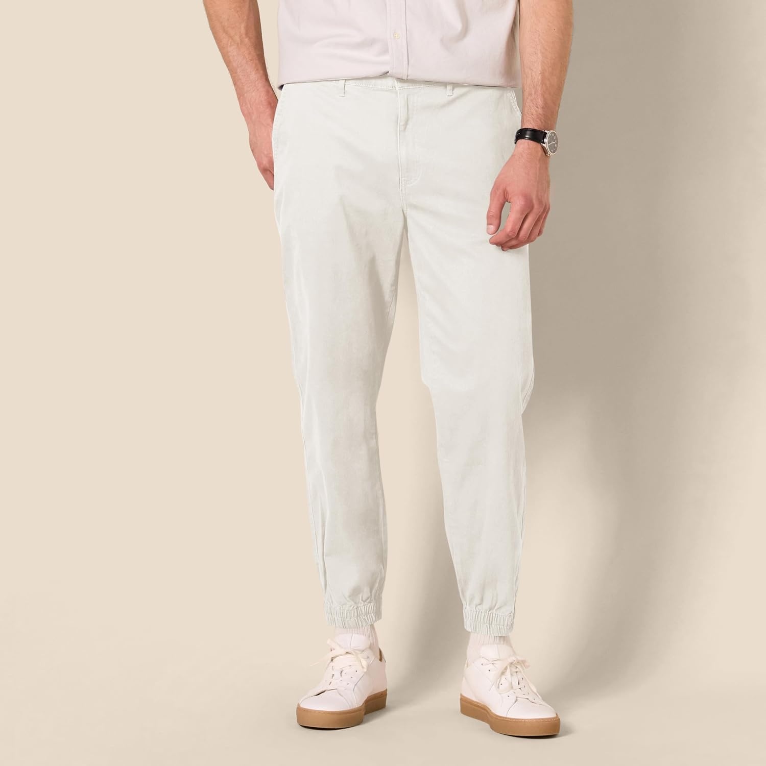 image:imageAmazon Essentials Mens StraightFit Chino Jogger Pants with Elastic Waist and PocketsStone