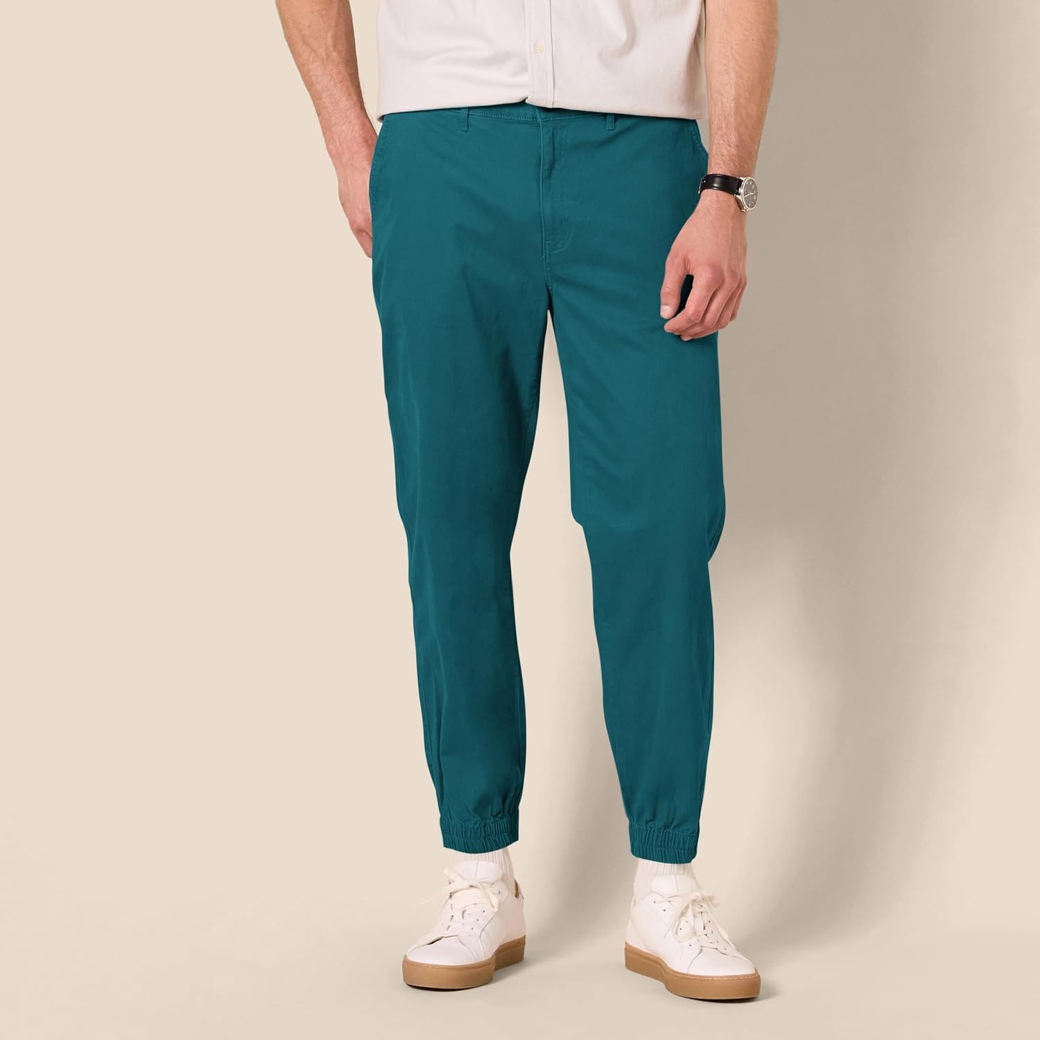 image:imageAmazon Essentials Mens StraightFit Chino Jogger Pants with Elastic Waist and PocketsTeal