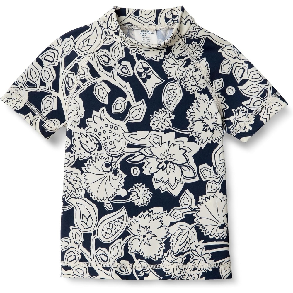 image:imageAmazon Essentials Boys and Toddlers Short Sleeve Rashguard Swim TShirt QuickDry Slim FitNavy Folk Floral