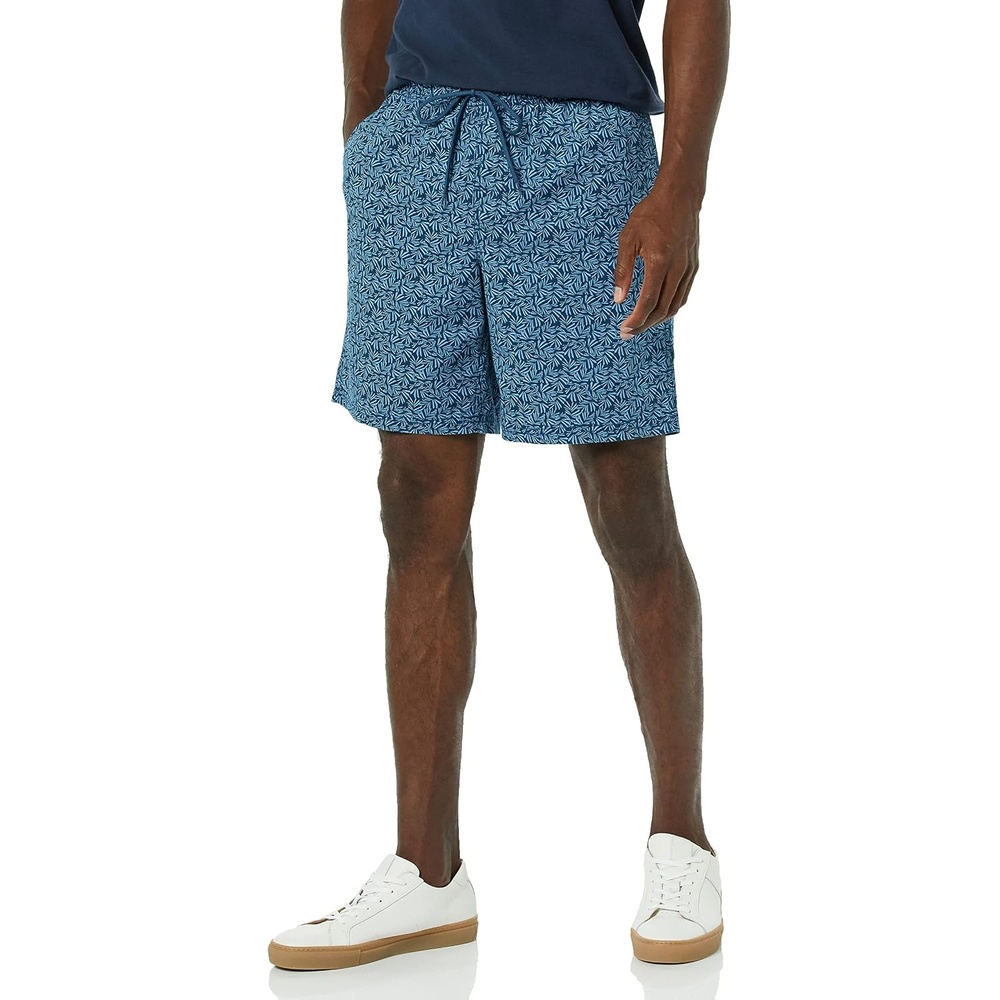 image:imageAmazon Essentials Mens 8 Inseam RelaxedFit Cotton Drawstring PullOn Walk Shorts SummerWeightNavyIndigo Palm