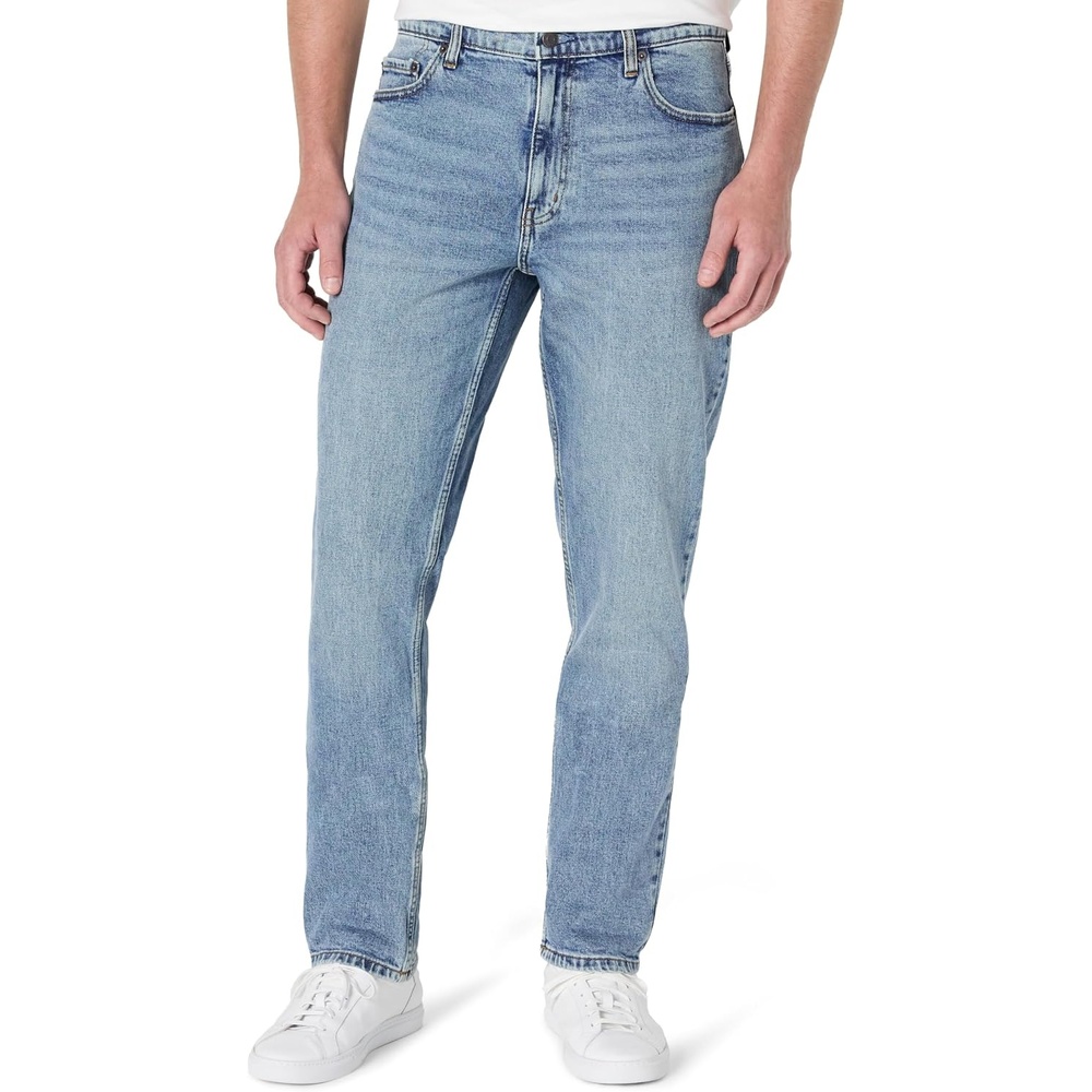 image:imageAmazon Essentials Mens Athletic Fit Jeans with Extra Room in Hip and Thigh Low Stretch Denim 5 Pocket StylingTinted Light Wash
