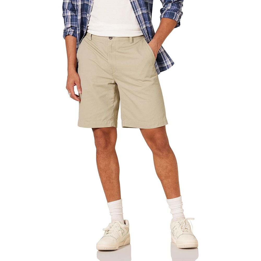 image:imageAmazon Essentials Mens ClassicFit 9 Cotton Twill Chino Shorts with ButtonThrough PocketsKhaki