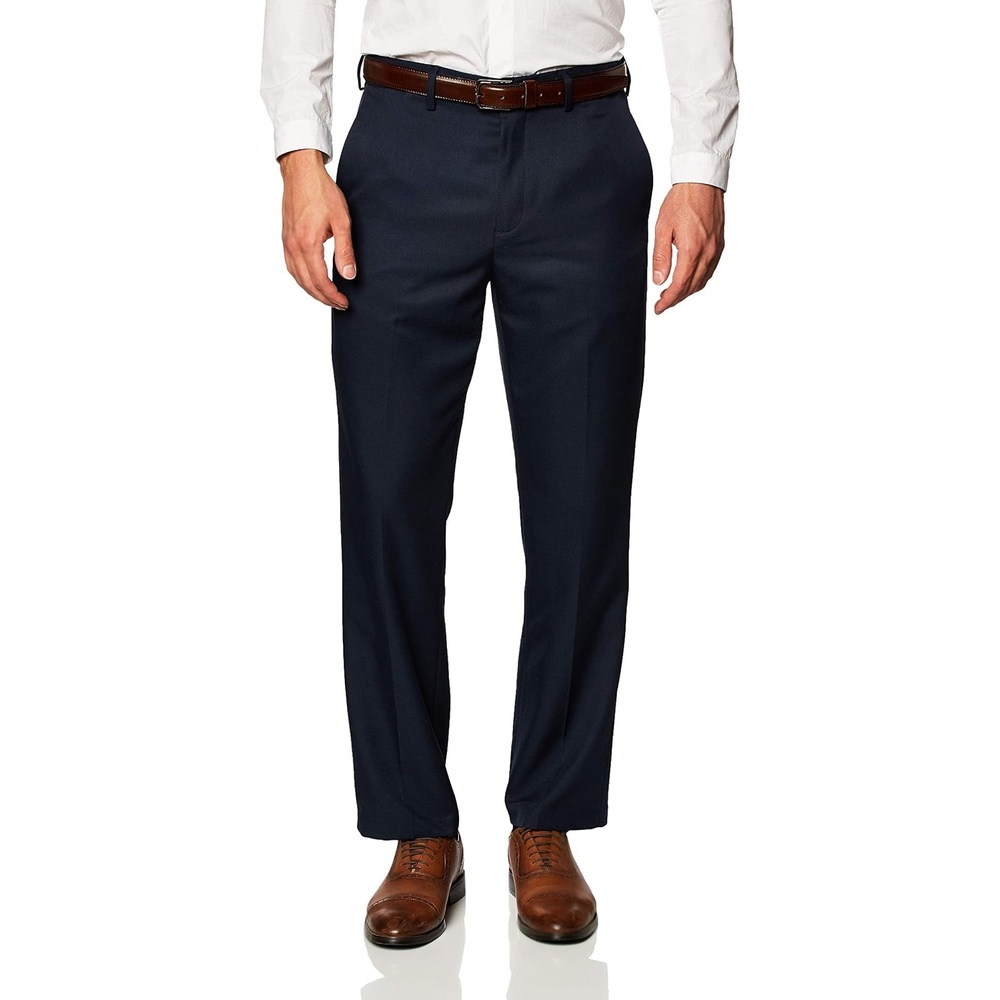image:imageAmazon Essentials Mens ClassicFit ExpandableWaist FlatFront Dress PantsNavy