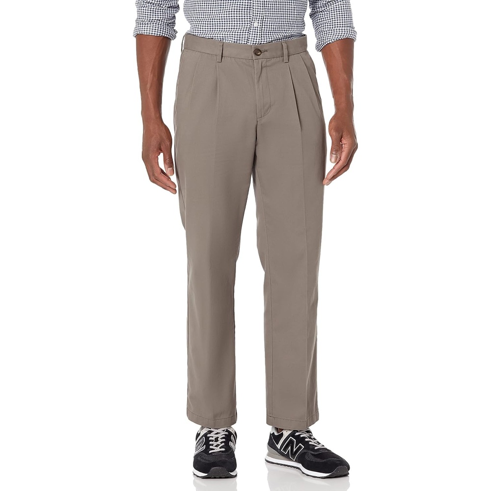 image:imageAmazon Essentials Mens ClassicFit WrinkleResistant Pleated Chino Pant Available in Big amp TallDark Brown