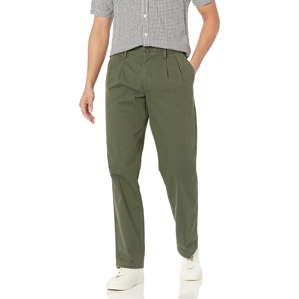 image:imageAmazon Essentials Mens ClassicFit WrinkleResistant Pleated Chino Pant Available in Big amp TallDark Olive