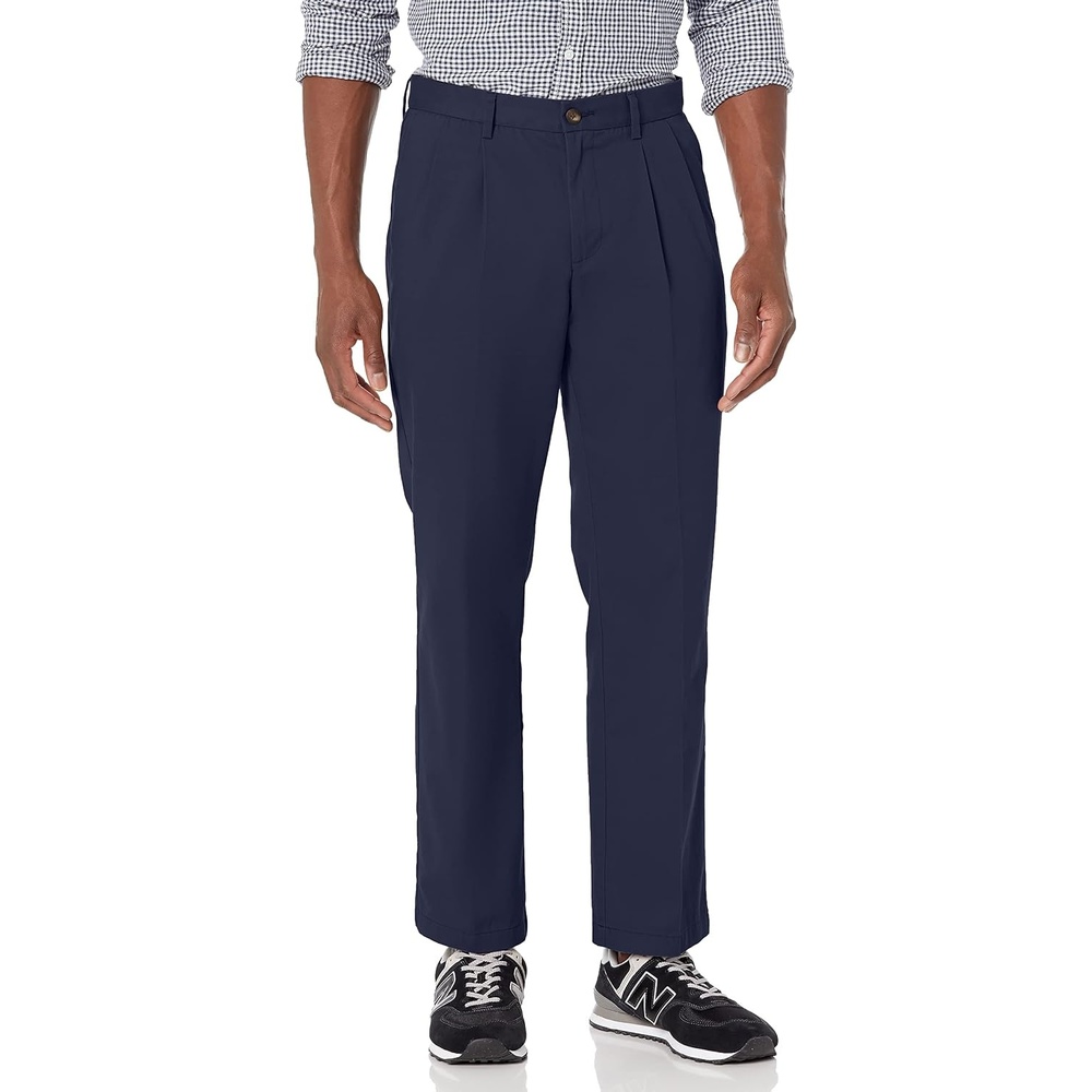image:imageAmazon Essentials Mens ClassicFit WrinkleResistant Pleated Chino Pant Available in Big amp TallNavy