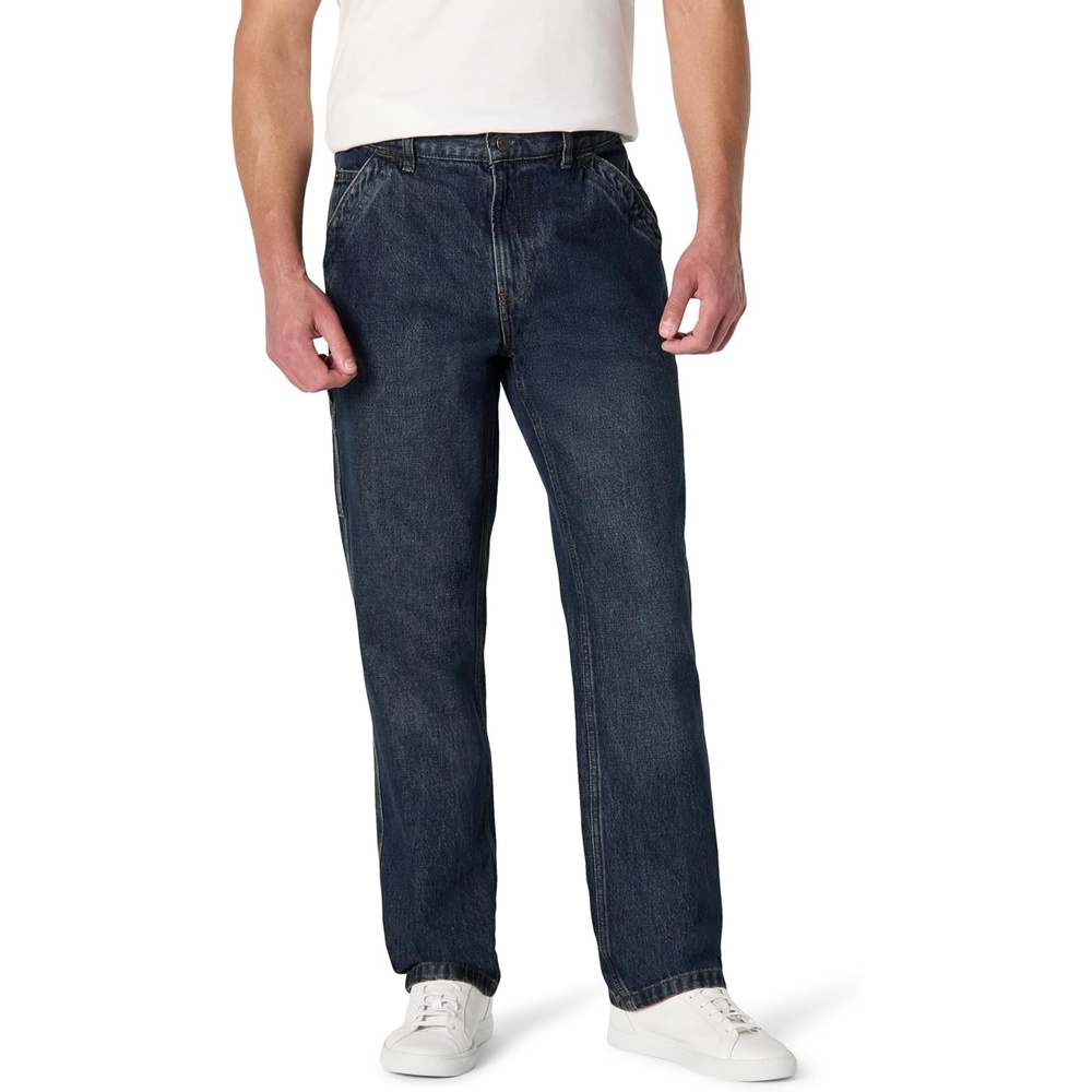 image:imageAmazon Essentials Mens Heavyweight Rigid RelaxedFit Workwear Carpenter Jeans with PocketsTinted Dark Wash