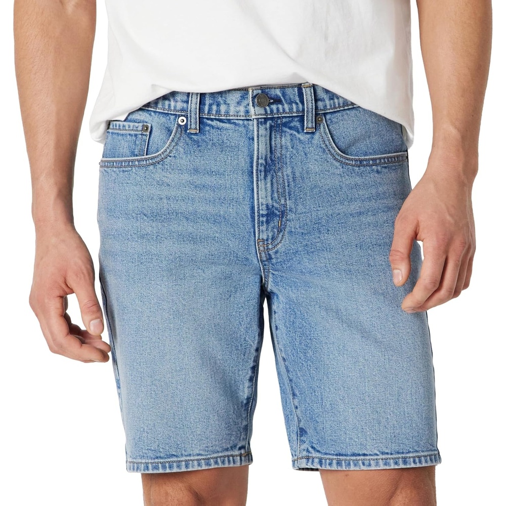image:imageAmazon Essentials Mens Heavyweight Stretch StraightFit Jean Shorts Mid Rise 9 InseamAuthentic Medium Wash