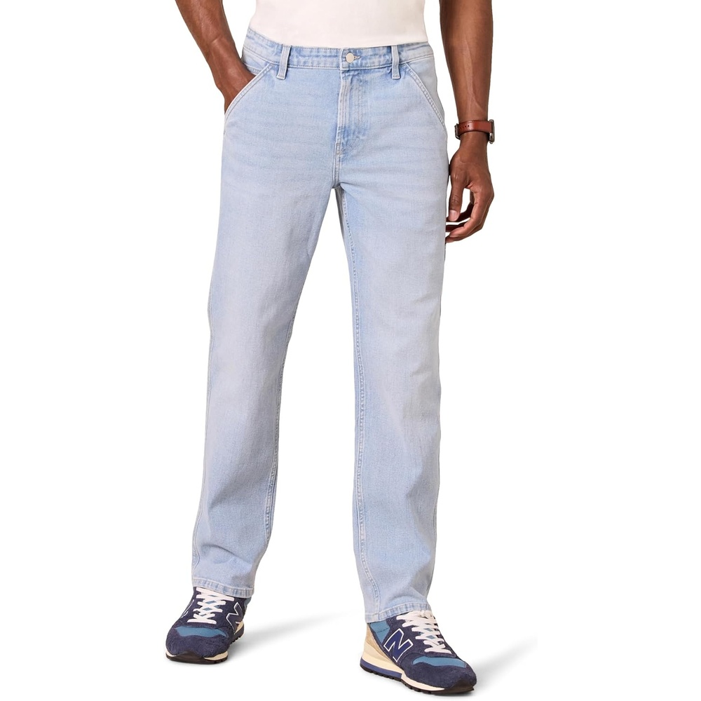image:imageAmazon Essentials Mens RelaxedFit Workwear Carpenter Jean with Comfort StretchLight Blue Wash