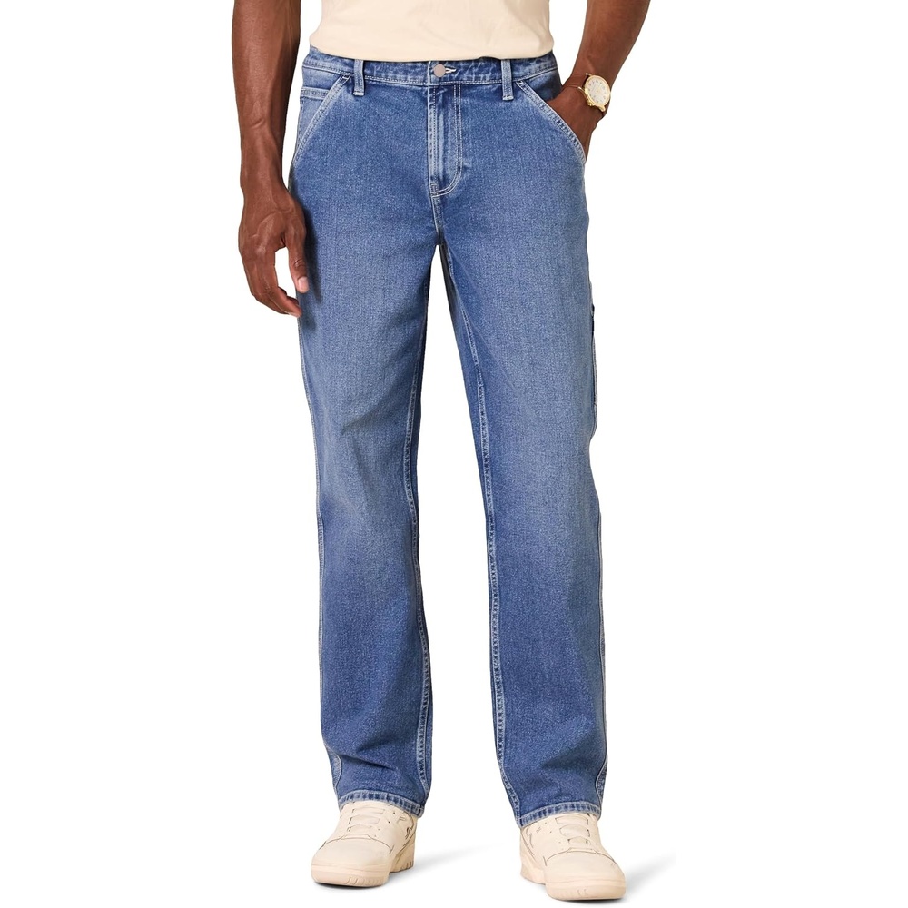 image:imageAmazon Essentials Mens RelaxedFit Workwear Carpenter Jean with Comfort StretchMedium Wash
