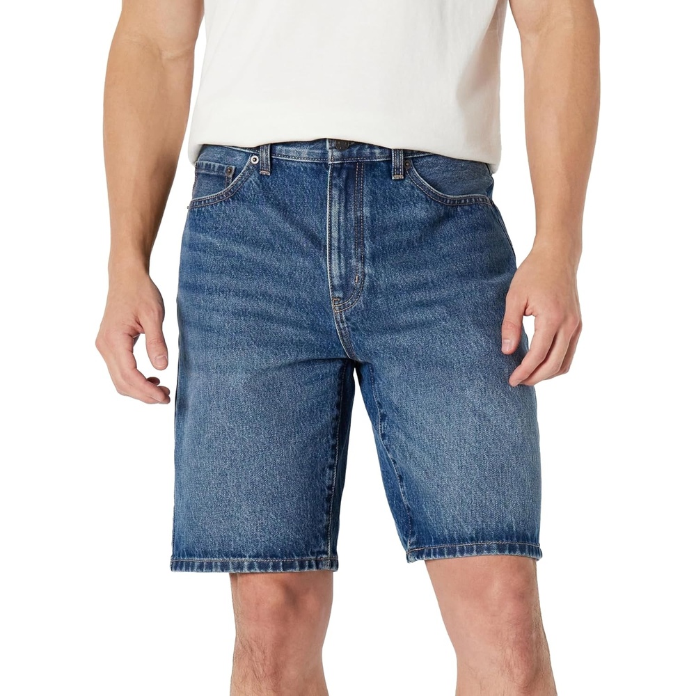 image:imageAmazon Essentials Mens Rigid RelaxedFit Jean ShortsStone Medium Wash