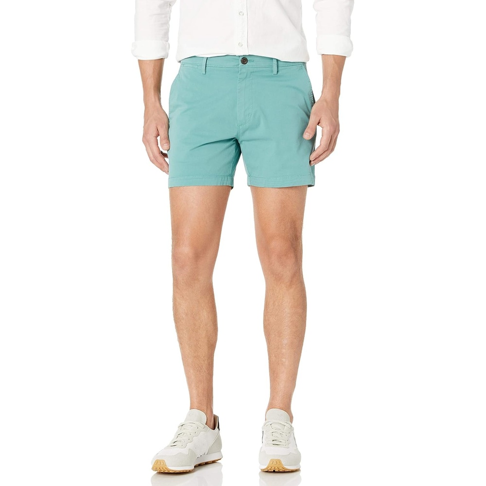 image:imageAmazon Essentials Mens SlimFit 5 Lightweight Comfort Stretch Oxford Cotton ShortsAqua Green