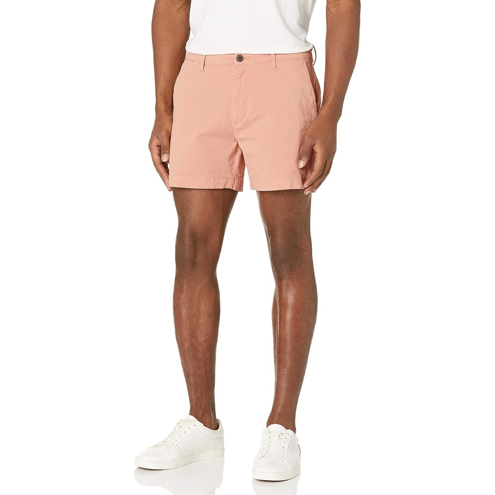 image:imageAmazon Essentials Mens SlimFit 5 Lightweight Comfort Stretch Oxford Cotton ShortsLight Tan