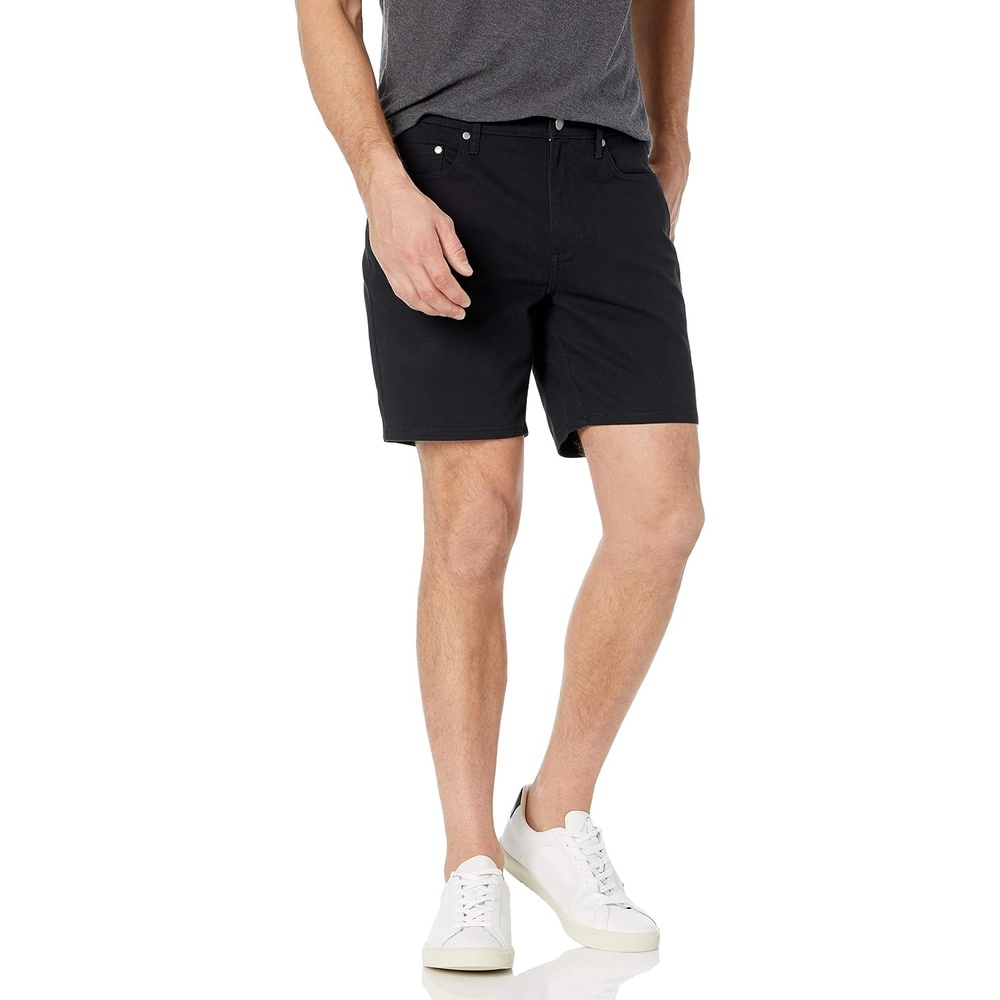 image:imageAmazon Essentials Mens SlimFit 7 Inseam Stretch 5Pocket Shorts with Tapered LegBlack