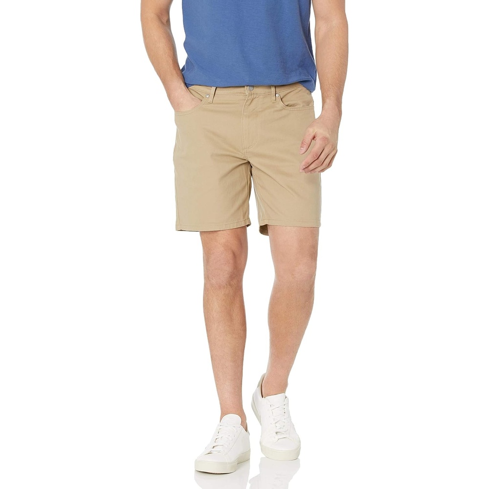 image:imageAmazon Essentials Mens SlimFit 7 Inseam Stretch 5Pocket Shorts with Tapered LegKhaki