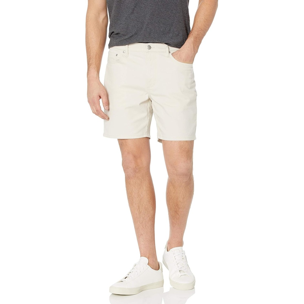 image:imageAmazon Essentials Mens SlimFit 7 Inseam Stretch 5Pocket Shorts with Tapered LegStone