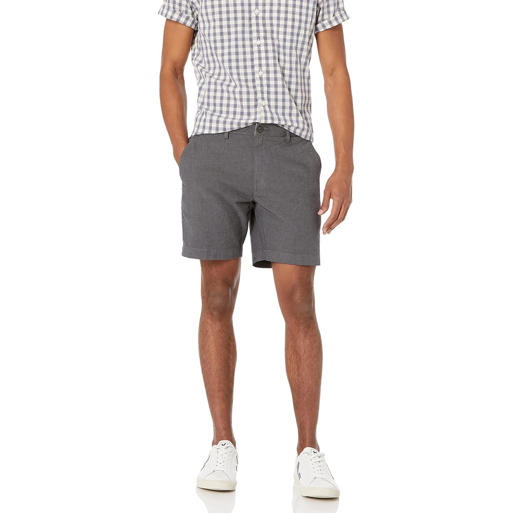 image:imageAmazon Essentials Mens SlimFit 7 Lightweight Comfort Stretch Oxford Shorts with Tapered LegGrey