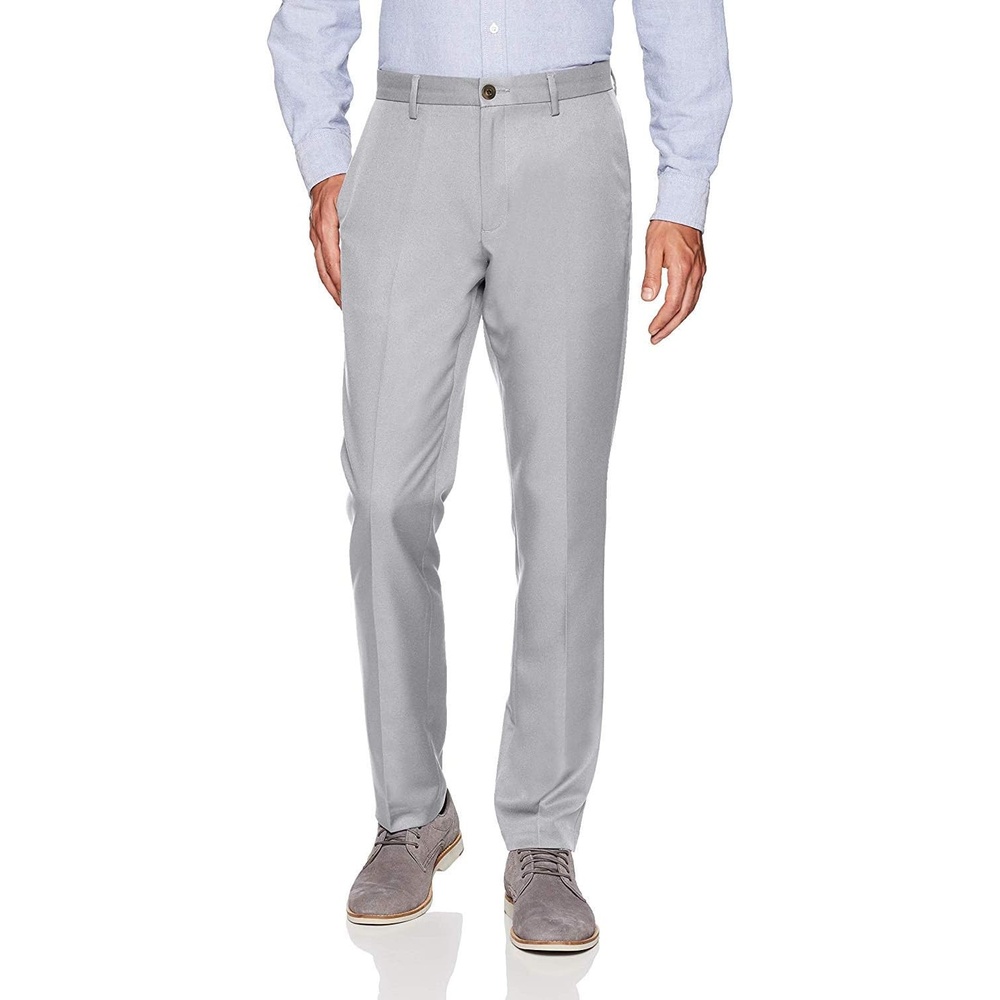 image:imageAmazon Essentials Mens SlimFit FlatFront Dress PantLight Grey